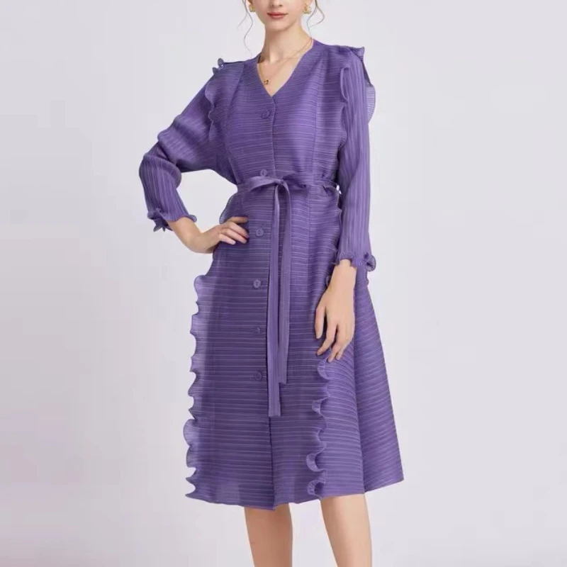 Autumn Ruffle Midi Dress for Women Long Sleeve Pleated Folds Hem Dress Lace Up High Street Breasted Knee Traf Chic Elegant New
Autumn Ruffle Midi Dress for Women Long Sleeve Pleated Folds Hem Dress Lace Up High Street Breasted Knee Traf Chic Elegant New