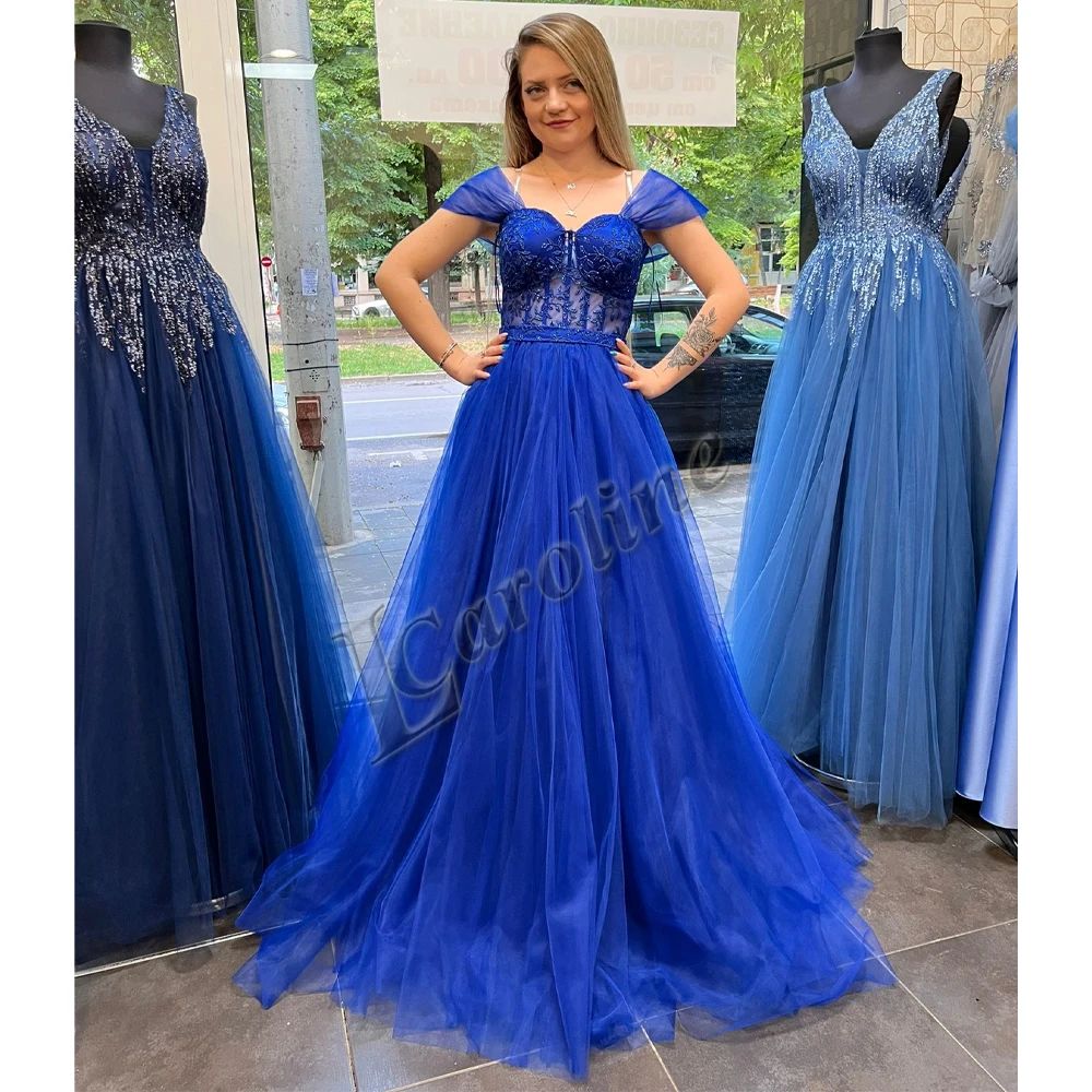 Caroline Royal Blue Sweetheart Beading Tulle Evening Gowns For Women Appliques Off the Shoulder Proms Party Custom Made De Gala
Caroline Royal Blue Sweetheart Beading Tulle Evening Gowns For Women Appliques Off the Shoulder Proms Party Custom Made De Gala