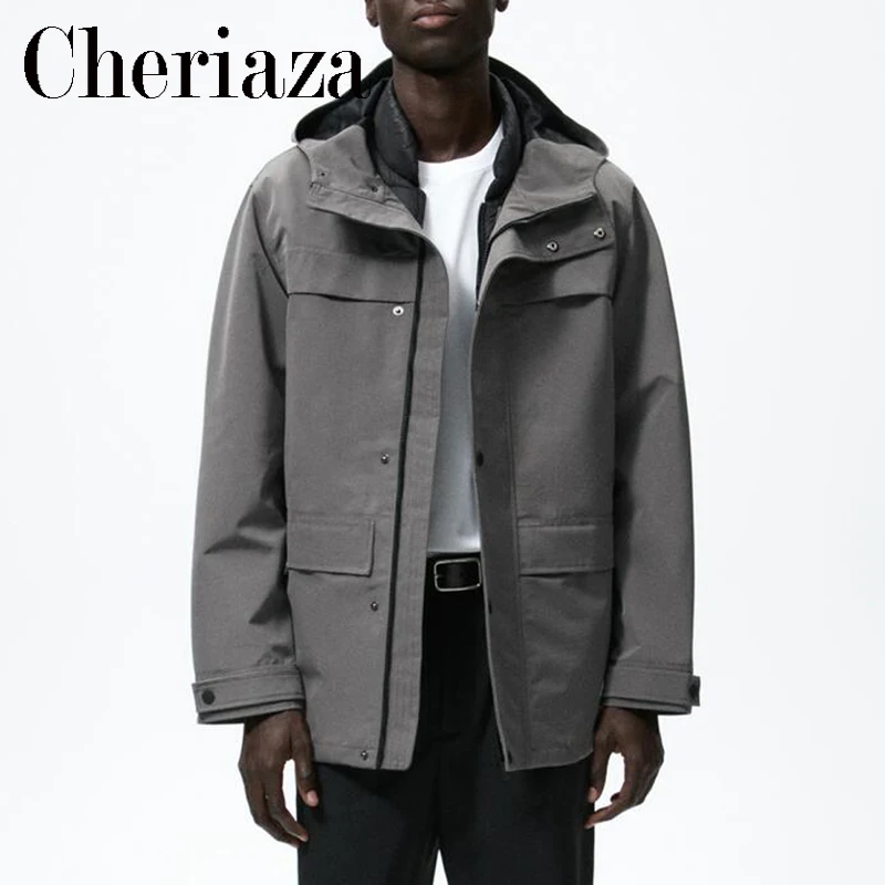Осенне-зимняя мужская серая Съемная хлопковая жилетка Cheriaza, куртка с капюшоном и подкладкой, Повседневная двухслойная одежда с длинным рук... 
Осенне-зимняя мужская серая Съемная хлопковая жилетка Cheriaza, куртка с капюшоном и подкладкой, Повседневная двухслойная одежда с длинным рук...