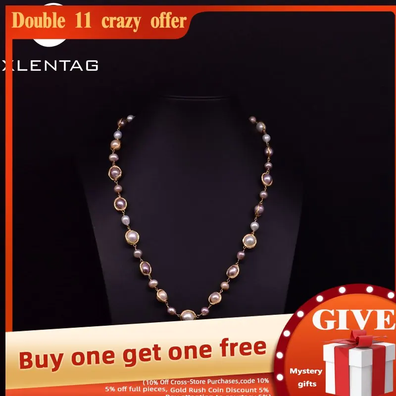 

XlentAg Handmade Natural Colourful Pearl Necklaces Black Pink White Pearls Pendant Party Engagement Gifts Luxury Jewellry GN0207