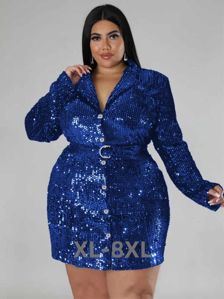 Plus Size Xl-5xl Sequins Blazer Dress Women with Belt Sexy Long Sleeve Mini Dress Black Night Club Outfits 3xl 4xl 5xl 6xl
Plus Size Xl-5xl Sequins Blazer Dress Women with Belt Sexy Long Sleeve Mini Dress Black Night Club Outfits 3xl 4xl 5xl 6xl