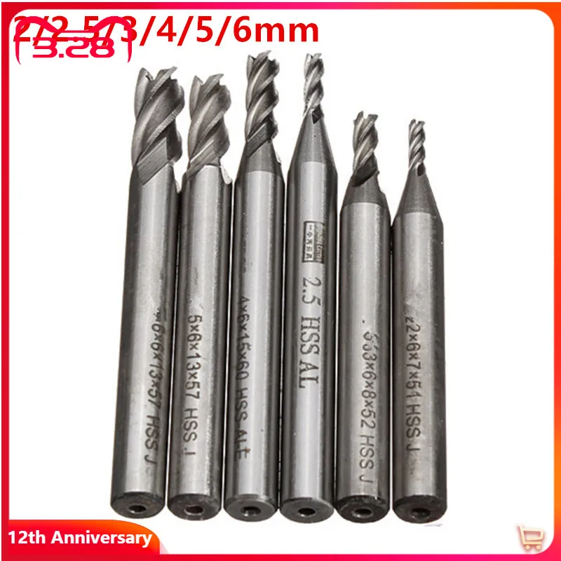 6 шт., концевые фрезы с 4 канавками, 2-6 мм
6 шт., концевые фрезы с 4 канавками, 2-6 мм