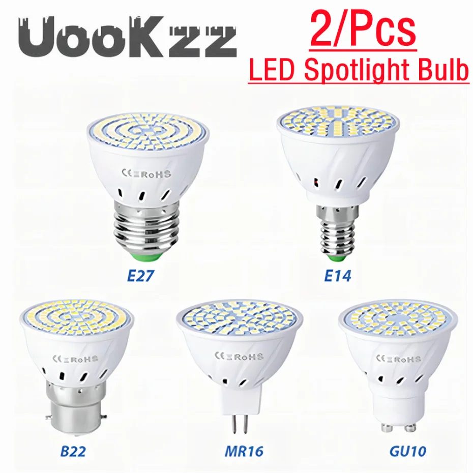 

UooKzz GU10 LED E27 Lamp E14 Spotlight Bulb 48 60 80 Leds Lampara 220V GU 10 Bombillas Led MR16 Lampada Spot Light B22 5W 7W 9W