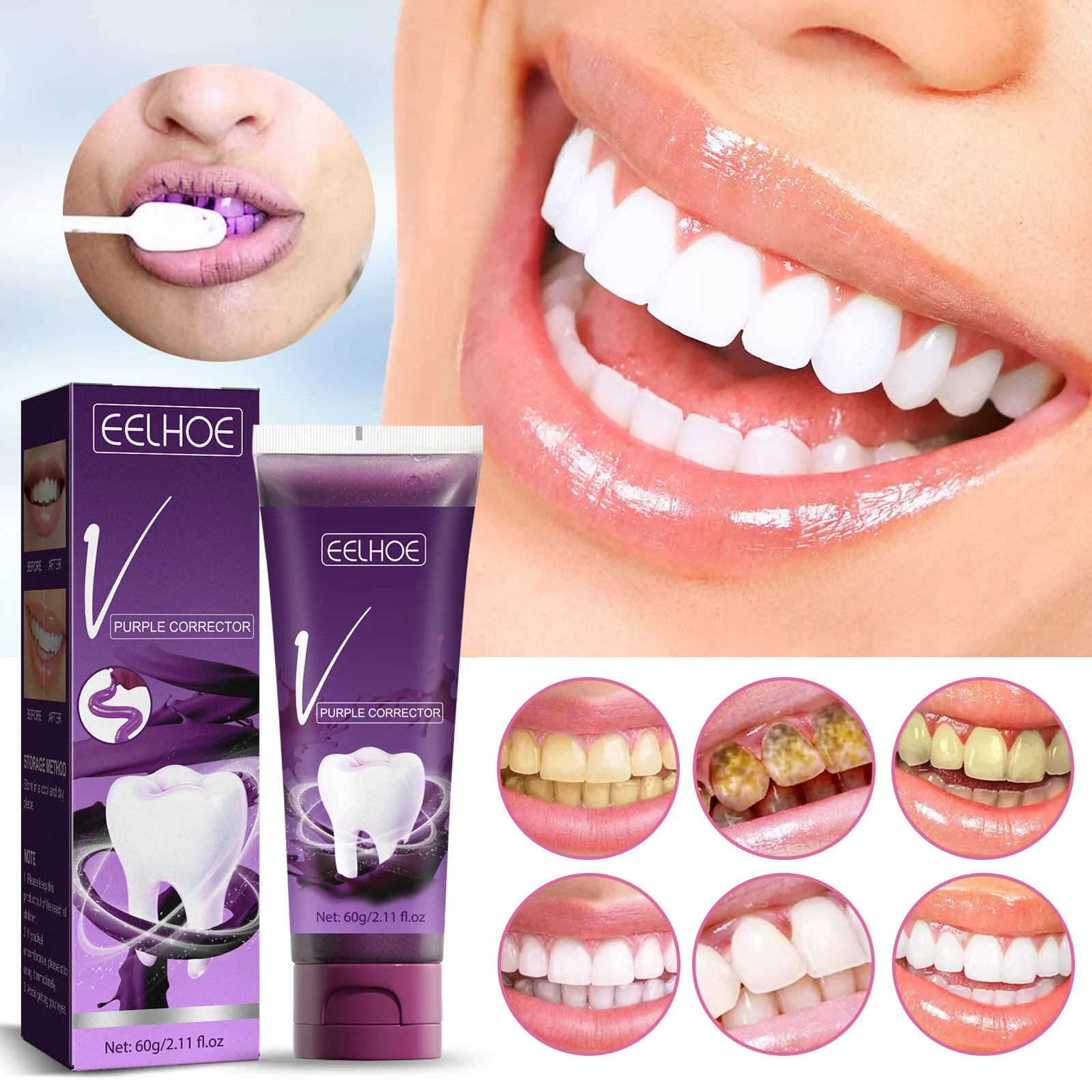 V34 Purple Whitening Teeth Toothpaste Yellow Stains Tartar Removal Fresh Breath Oral Cleaning Color Tooth Correction Whitener
V34 Purple Whitening Teeth Toothpaste Yellow Stains Tartar Removal Fresh Breath Oral Cleaning Color Tooth Correction Whitener