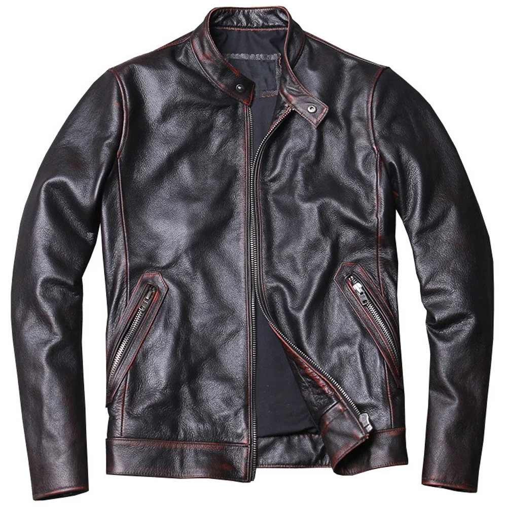 

Coat Motorcycle Men's Cowhide Distressed Real Coats Man European Fashion Flight Mans Cow Leather Jackets Winter Clothing