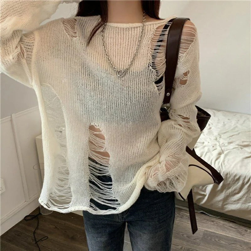 Jmprs Women Sexy Hole Pullovers Streetwear Chic Hollow Out Long Sleeve Knitwear Fashion Thin Design Harajuku Female Jumper New
Jmprs Women Sexy Hole Pullovers Streetwear Chic Hollow Out Long Sleeve Knitwear Fashion Thin Design Harajuku Female Jumper New
