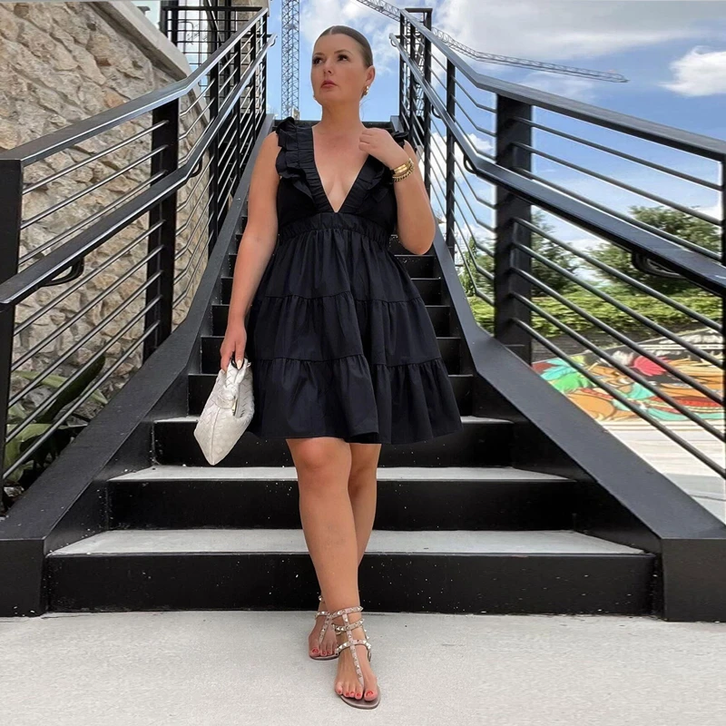 2022 Summer Women Sexy Black Elegant Fashion Ball Gown Dress Sleeveless Deep V Neck Ruffles Vintage Party Dress Holiday Sundress
2022 Summer Women Sexy Black Elegant Fashion Ball Gown Dress Sleeveless Deep V Neck Ruffles Vintage Party Dress Holiday Sundress