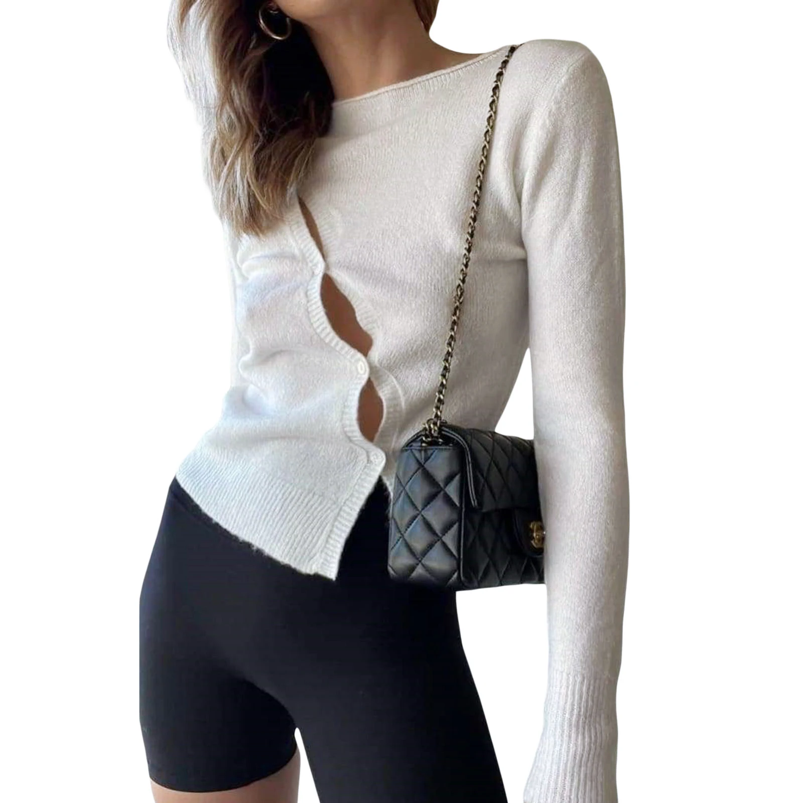 Women Irregular Crop Knit T-shirt Casual Solid Color Button Cutout Long Sleeve Cardigan Tops Streetwear Clubwear
Women Irregular Crop Knit T-shirt Casual Solid Color Button Cutout Long Sleeve Cardigan Tops Streetwear Clubwear