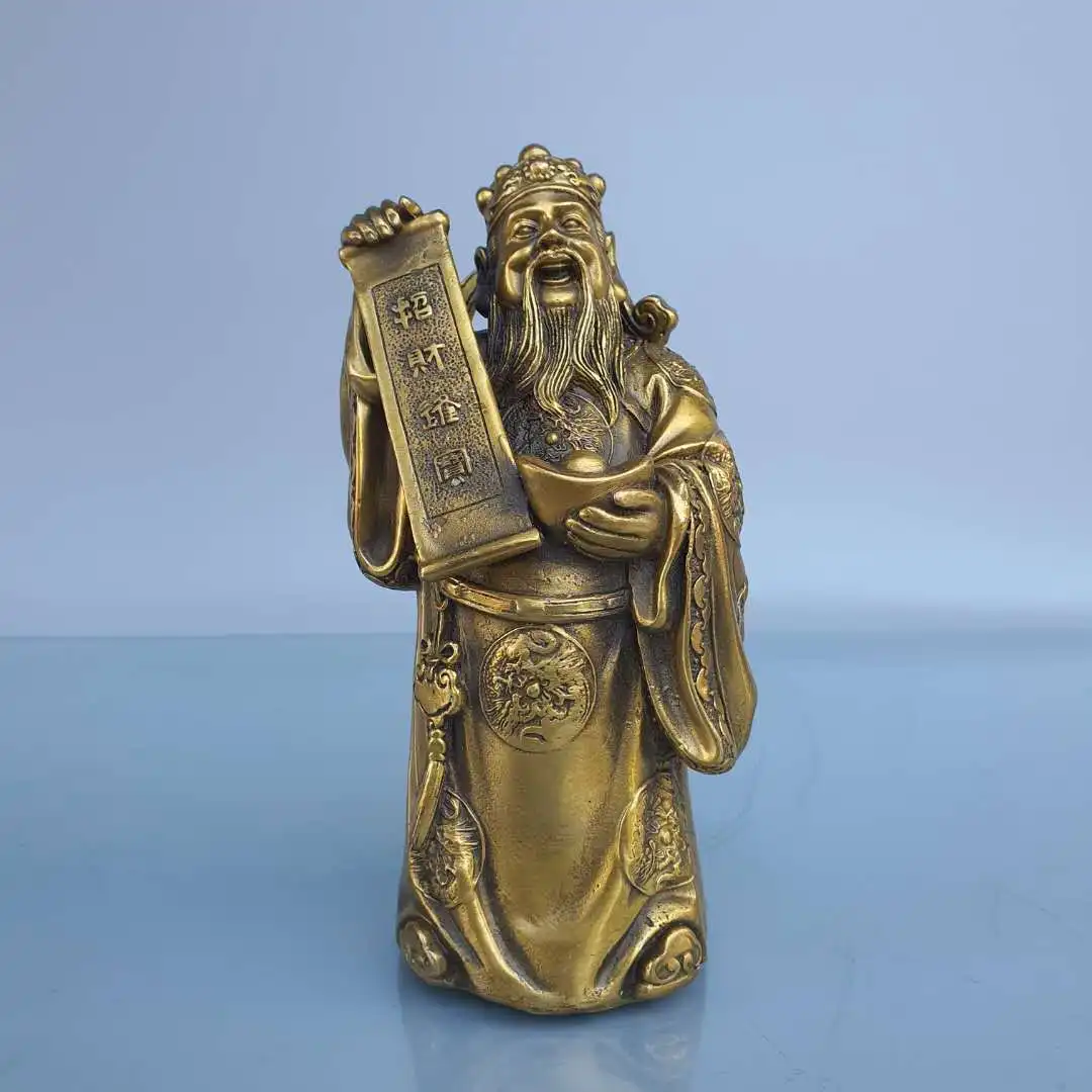 

Chinese Antique Bronze Brass Taoism Gods of Wealth Statue Pure Copper Figurines Ornaments Feng Shui Home Decor Desk Decoration