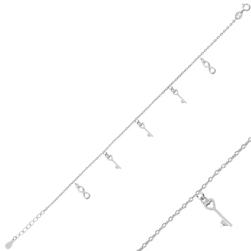 Серебряный браслет с подвеской-ключом и бесконечностью из стерлингового серебра 925 пробы
Серебряный браслет с подвеской-ключом и бесконечностью из стерлингового серебра 925 пробы