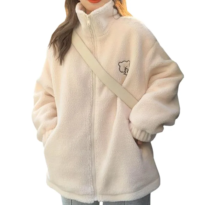 Winter Letter Pink Zippercoat Lamb Wool Keep Warm Mid-length Women Sweatshirt Embroidery Cute Biscuit Bear Fashion Lady Pullover
Winter Letter Pink Zippercoat Lamb Wool Keep Warm Mid-length Women Sweatshirt Embroidery Cute Biscuit Bear Fashion Lady Pullover
