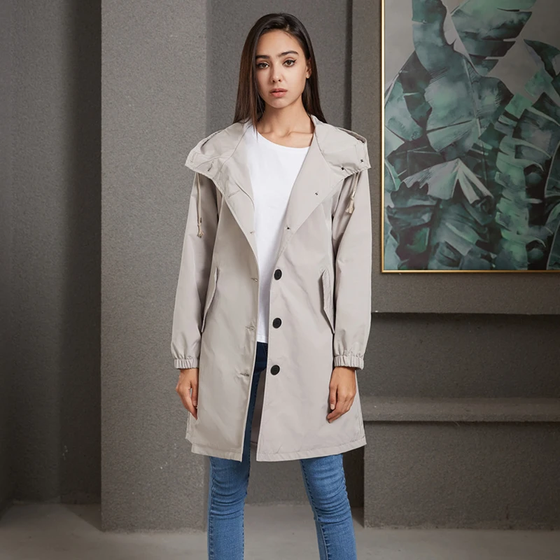 Fashion Loose Hooded Women Trench Coat New Spring Autumn Single Breasted Windproof Female Windbreaker Casual Coats Outerwear
Fashion Loose Hooded Women Trench Coat New Spring Autumn Single Breasted Windproof Female Windbreaker Casual Coats Outerwear