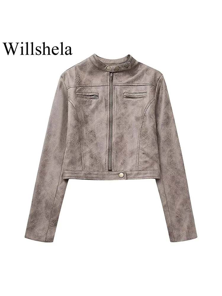 Willshela/женские модные коричневые куртки с карманами из искусственной кожи на молнии спереди; Винтажная Женская одежда с круглым вырезом и длинными рукавами
Willshela/женские модные коричневые куртки с карманами из искусственной кожи на молнии спереди; Винтажная Женская одежда с круглым вырезом и длинными рукавами