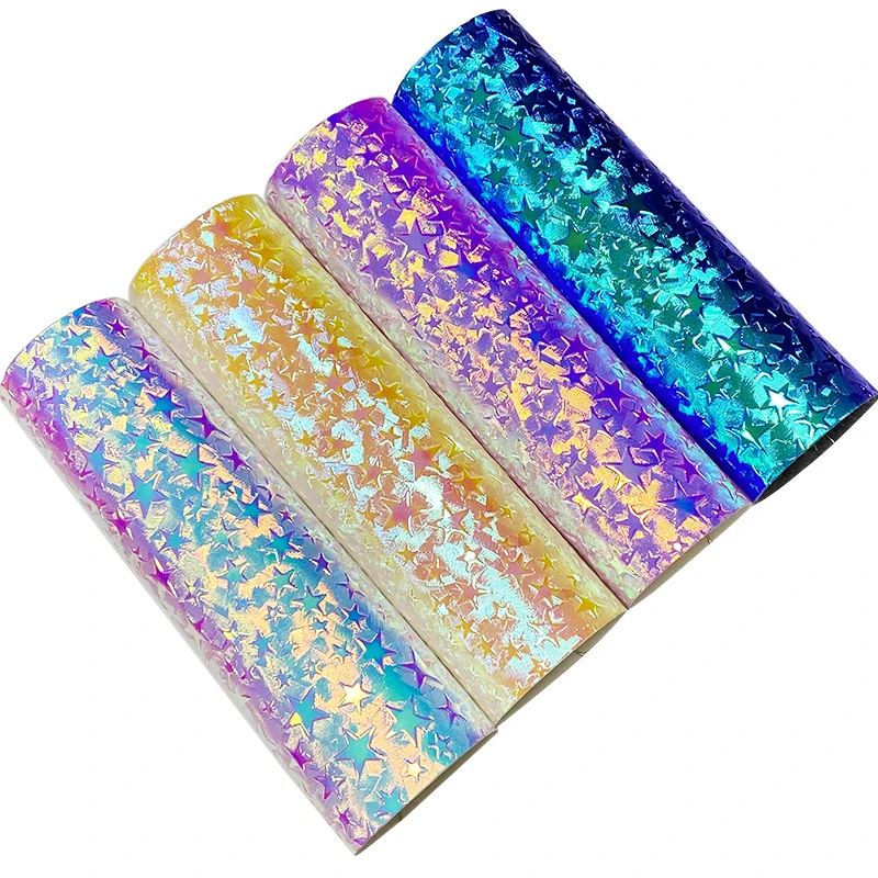 46*135CM Star Pattern PU Faux Leather Fabric Sheet Holographic Dichroic Metallic Effect for Bag/Handbag/Decoration/Craft
46*135CM Star Pattern PU Faux Leather Fabric Sheet Holographic Dichroic Metallic Effect for Bag/Handbag/Decoration/Craft
