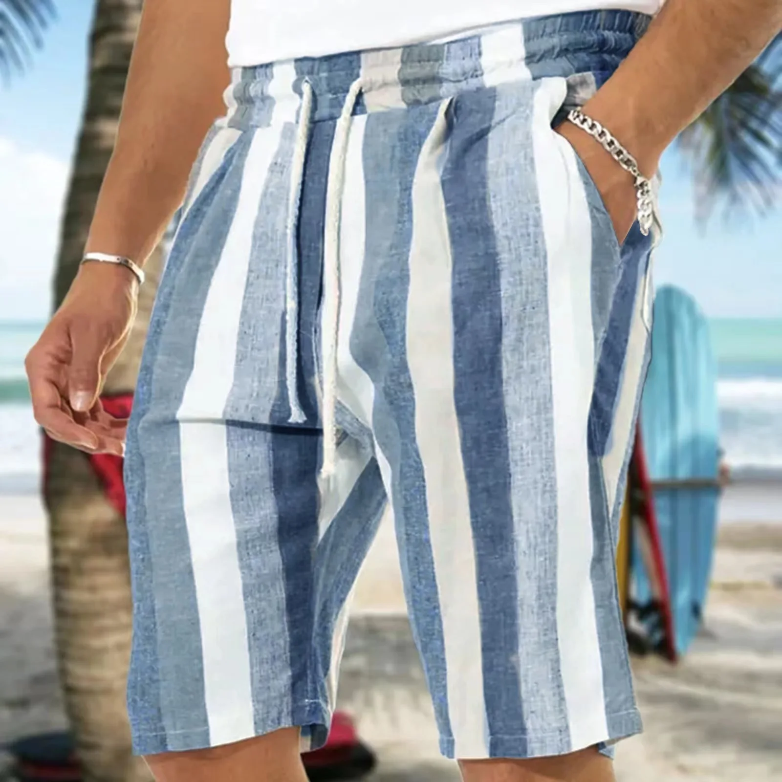 Spring Summer Beach Shorts Mens Solid Color Drawstring Tie-up Cotton Linen Pant For Mens Clothing Loose Vintage Stripe Shorts
Spring Summer Beach Shorts Mens Solid Color Drawstring Tie-up Cotton Linen Pant For Mens Clothing Loose Vintage Stripe Shorts