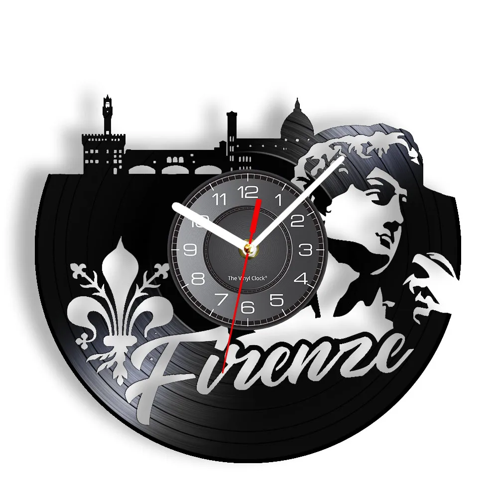 

Виниловые часы Firenze Skyline в стиле ретро с пластиной LP, часы с изображением Флоренции, Давида Микеланджело, Италия, путешествия, Европейский городской пейзаж, домашний декор, настенные часы