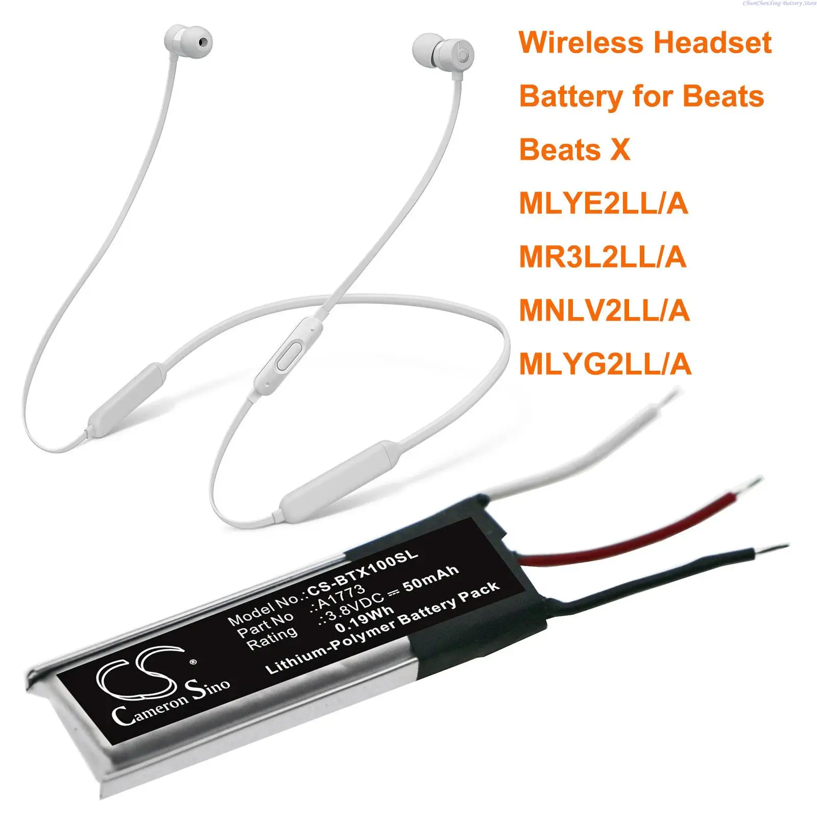 50mAh Wireless Headset battery A1773, YU10448-16022 for Beats Beats X, MLYE2LL/A, MR3L2LL/A, MNLV2LL/A
50mAh Wireless Headset battery A1773, YU10448-16022 for Beats Beats X, MLYE2LL/A, MR3L2LL/A, MNLV2LL/A