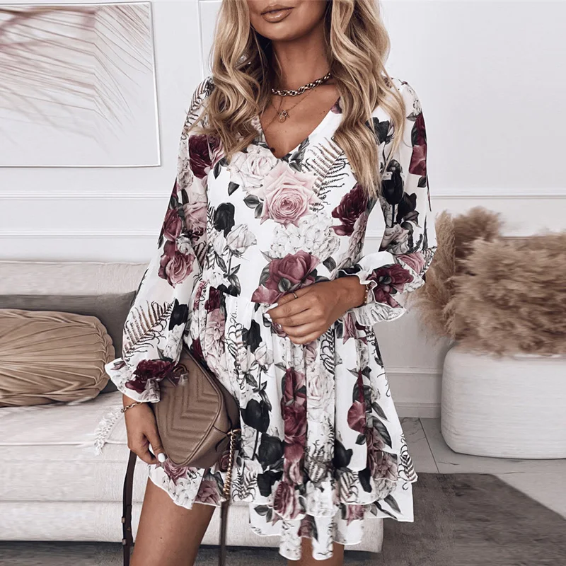 Long Sleeve V-neck Women Spring Autumn Mini Dress Fashion Flower Printed Pleated Dress Ladies Casual Commuter Loose Dresses 2023
Long Sleeve V-neck Women Spring Autumn Mini Dress Fashion Flower Printed Pleated Dress Ladies Casual Commuter Loose Dresses 2023