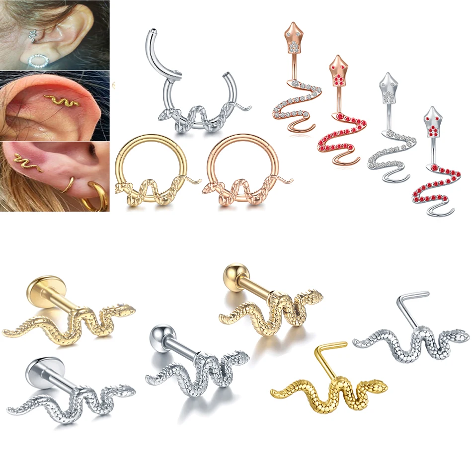 1Pc Surgical Steel Hoop Nose Piercing Snake Design Ear Tragus Cartilage L Shaped Labret Lip Ring Clips Women Men Body Jewelry 
1Pc Surgical Steel Hoop Nose Piercing Snake Design Ear Tragus Cartilage L Shaped Labret Lip Ring Clips Women Men Body Jewelry