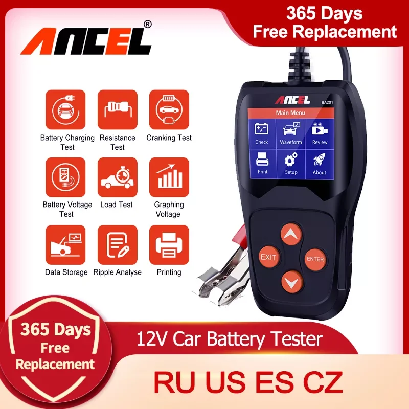 Ancel BA201 Car Battery Tester Detector 12V 100-2000CCA Cranking Charging Cricut Load Tester Analyzer Tools Battery Charging
Ancel BA201 Car Battery Tester Detector 12V 100-2000CCA Cranking Charging Cricut Load Tester Analyzer Tools Battery Charging