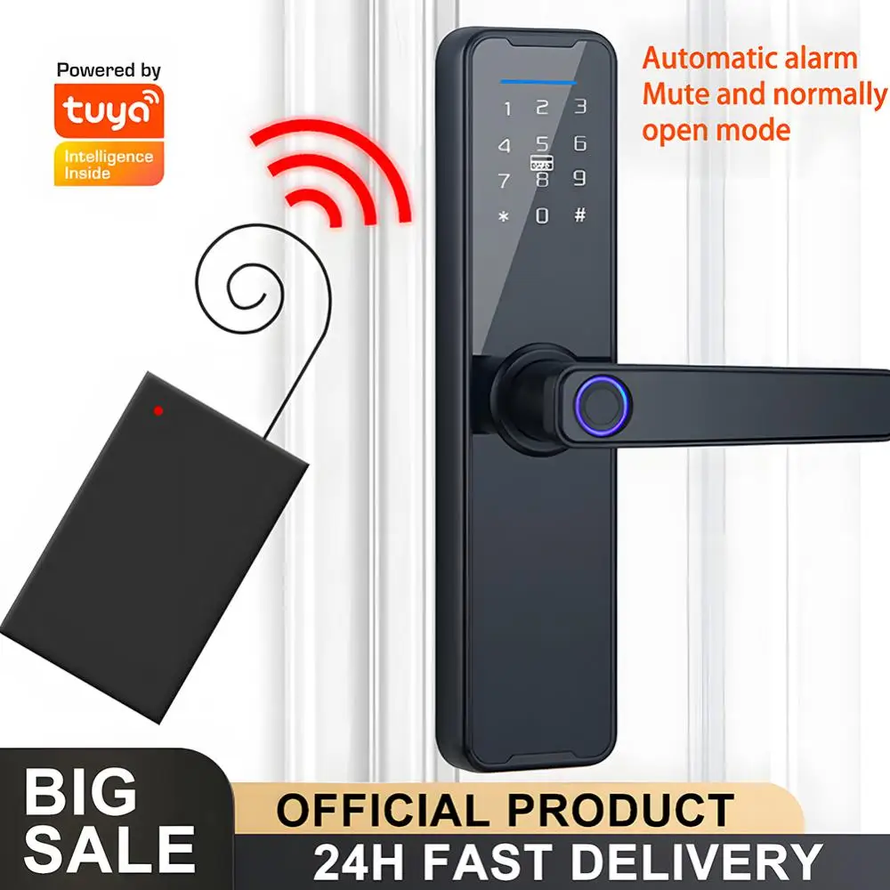 

Биометрический электронный дверной замок, цифровой черный смарт-замок Tuya с дистанционным управлением через приложение, блокировка без ключа, блокировка по отпечатку пальца, защита от кражи
