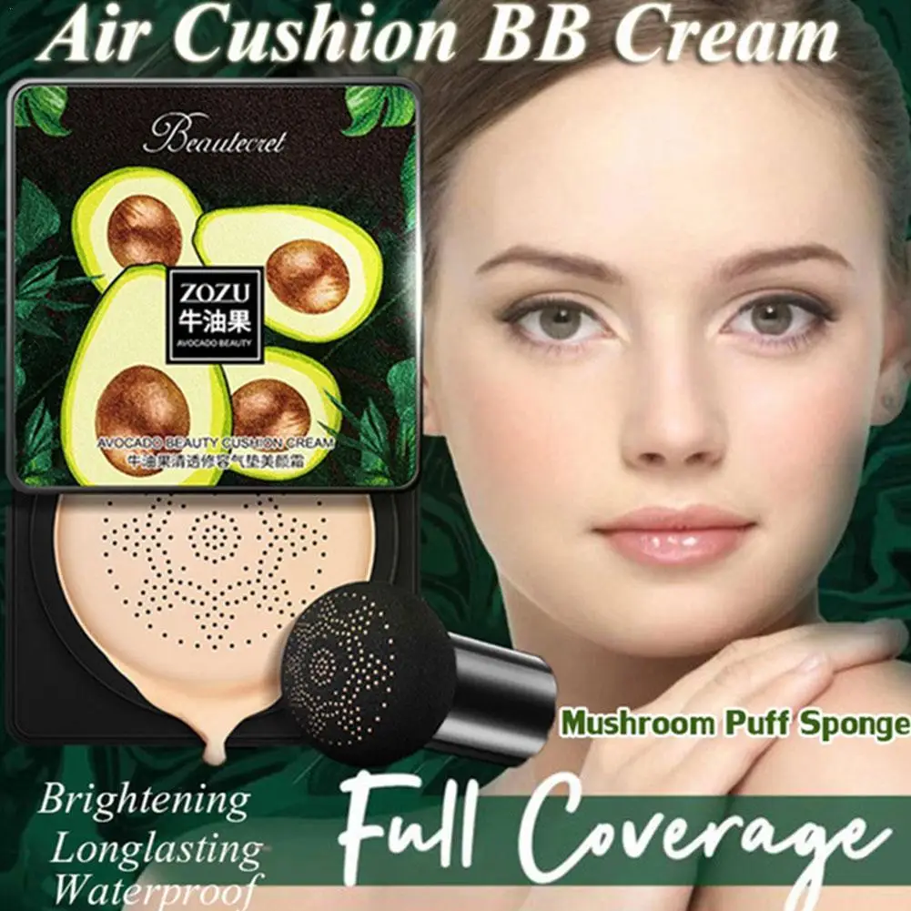 

Air Cushion BB Cream Avocado Foundation Whitening Concealer With Puff Longlasting Base Waterproof Mushroom Face Tone Bright A3X9