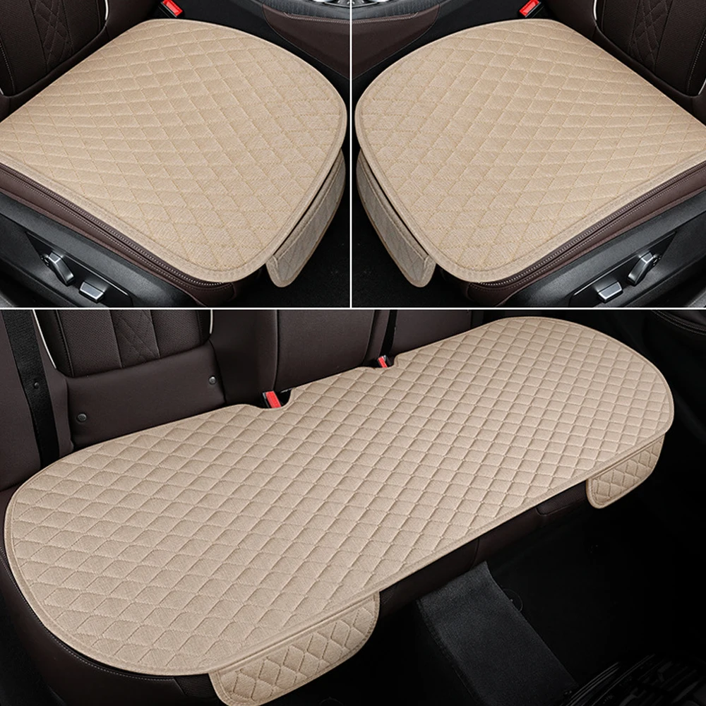 

Flax Car Seat Cover Front Rear Linen Fabric Plus Size Cushion Breathable Protector Mat Pad Auto Interior Styling Truck SUV Van