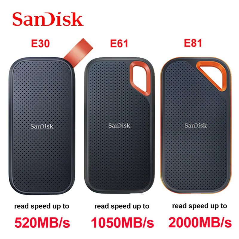 

SanDisk SSD E30 E61 E81 Extreme PRO 4TB 2TB 1TB 480GB USB 3.2 Gen 2 Type-A/C Portable External Solid State Drive NVME Hard Disk