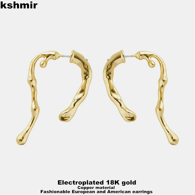 

kshmir 2022 New design irregular slub streamlined earrings metallic cool commuter women's earrings women's jewelry gift