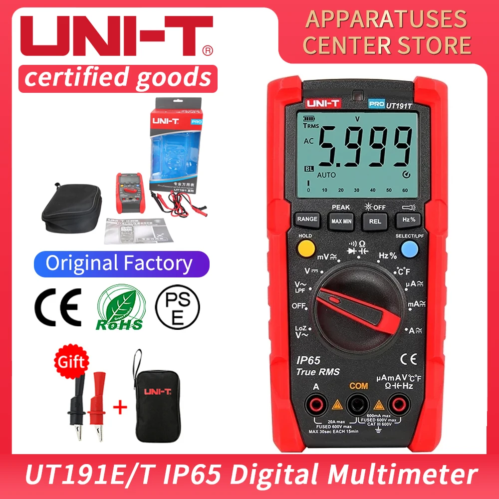 

UNI-T UT191E Tester Digital Multimeter Profesional UT191T True RMS Auto Range DMM 20A Ammeter 600V Count 6000 DC AC Capacitor