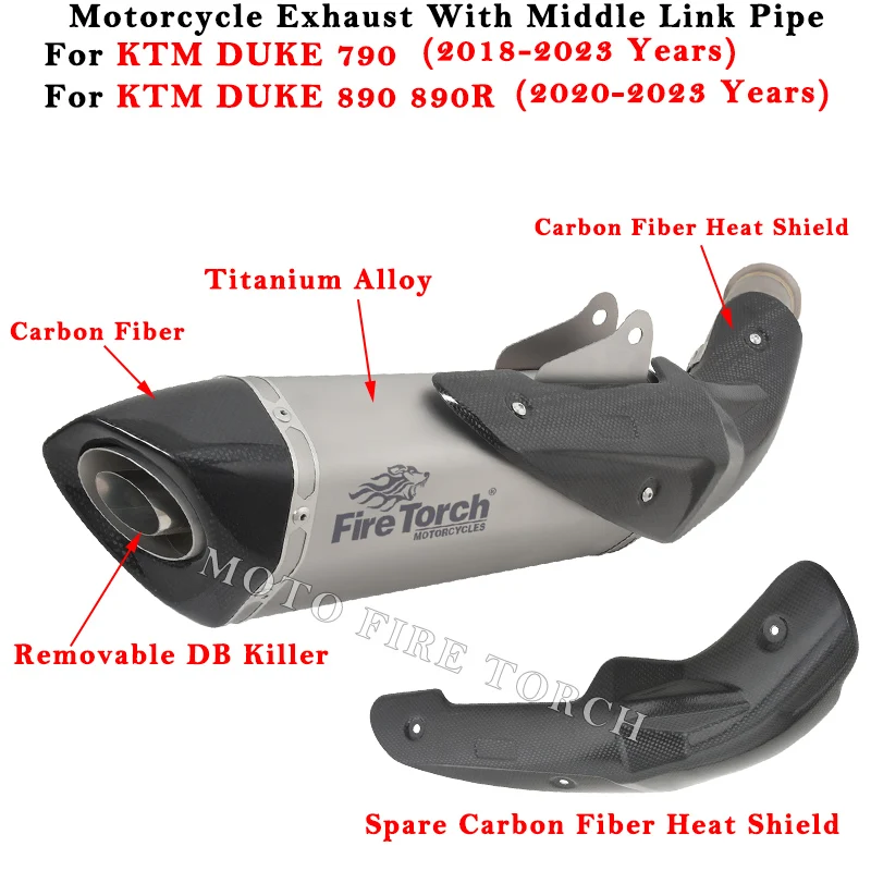 

Motorcycle Exhaust Escape Modified Titanium Alloy Muffler With Carbon Fiber Heat Shield For KTM DUKE 790 890 890R 2018 - 2023