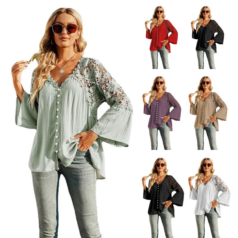 Lace Blusas Summer Top Female Women Shirts Women's White Red Shirt Blouses Tops Flare Long Sleeve Chic Hollow Out Woman Blouse
Lace Blusas Summer Top Female Women Shirts Women's White Red Shirt Blouses Tops Flare Long Sleeve Chic Hollow Out Woman Blouse