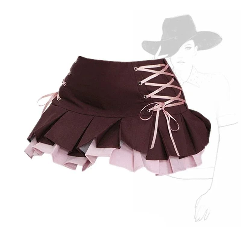 

Женская розовая бандажная плиссированная юбка Y2k с высокой талией, японская Милая Мини-юбка в стиле «лолита» с бантом, Корейская Сексуальная трапециевидная мини-юбка