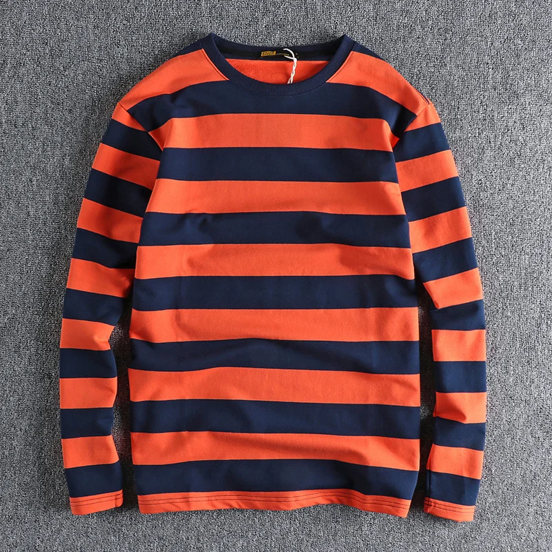 Large stripe long sleeve T-shirt, men's soft cotton, slightly loose and comfortable, youth primer top shirt 1127
Large stripe long sleeve T-shirt, men's soft cotton, slightly loose and comfortable, youth primer top shirt 1127