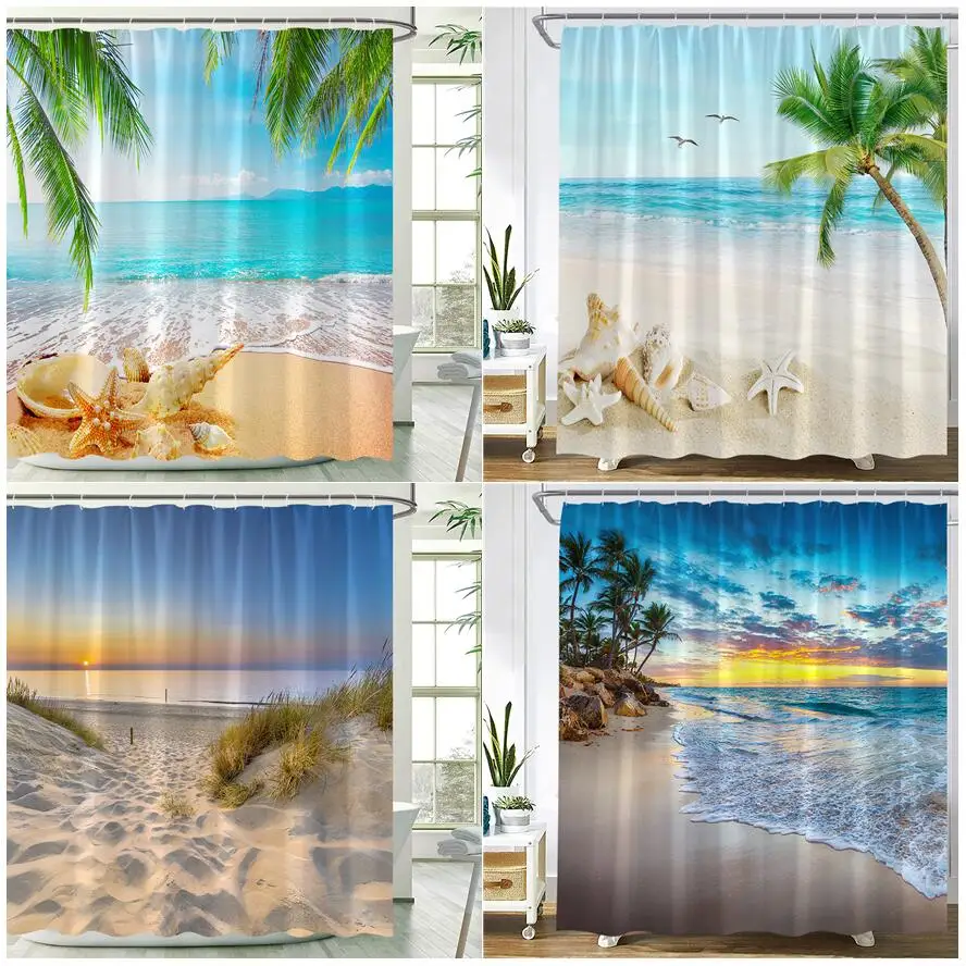 Ocean Beach Shower Curtains Coconut Trees Leaves Sea Waves Starfish Conch Dusk Island Scenery Modern Fabric Bathroom Decor Sets
Ocean Beach Shower Curtains Coconut Trees Leaves Sea Waves Starfish Conch Dusk Island Scenery Modern Fabric Bathroom Decor Sets