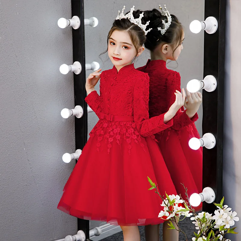 Girls Autumn Winter Retro Red Lace Fluffy Dresses Fairy Sweet Lovely Princess Skirt Children Party Evening Performance Vestido
Girls Autumn Winter Retro Red Lace Fluffy Dresses Fairy Sweet Lovely Princess Skirt Children Party Evening Performance Vestido
