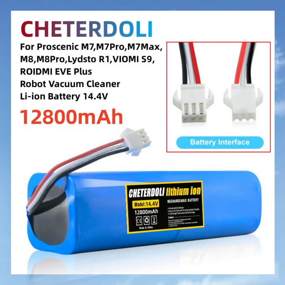 New BatteryFor Proscenic M7Pro,M7Max,M8Pro,Lydsto R1,VIOMI S9,ROIDMI EVE Plus Robot Vacuum Cleaner Li-ion Battery 14.4V 6800mAh
New BatteryFor Proscenic M7Pro,M7Max,M8Pro,Lydsto R1,VIOMI S9,ROIDMI EVE Plus Robot Vacuum Cleaner Li-ion Battery 14.4V 6800mAh