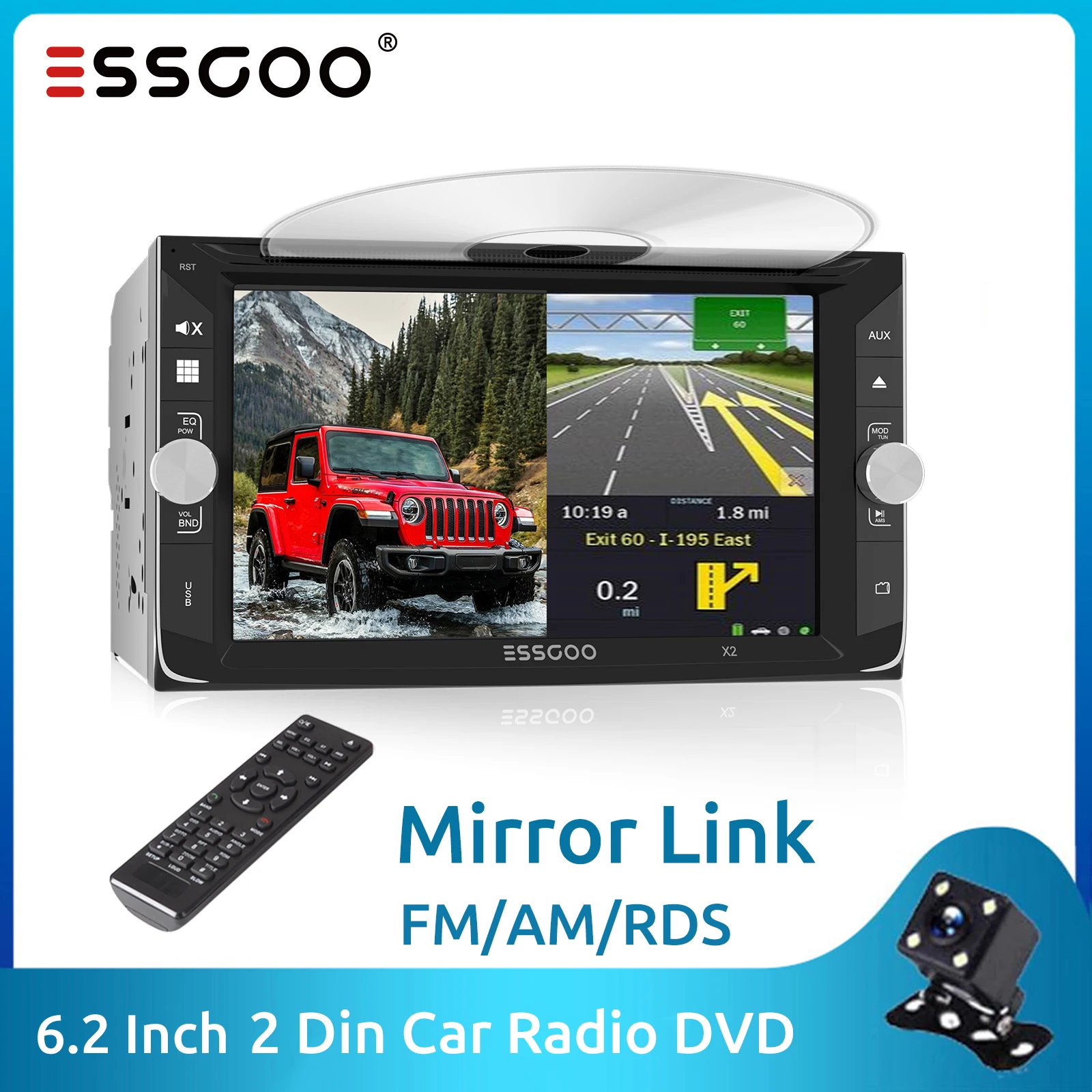 ESSGOO 6.2 Inch 2 Din Car Radio DVD GPS Navigation Stereo MP5 Bluetooth FM AM RDS Autoradio Touch Screen Multimedia Player Wince
ESSGOO 6.2 Inch 2 Din Car Radio DVD GPS Navigation Stereo MP5 Bluetooth FM AM RDS Autoradio Touch Screen Multimedia Player Wince