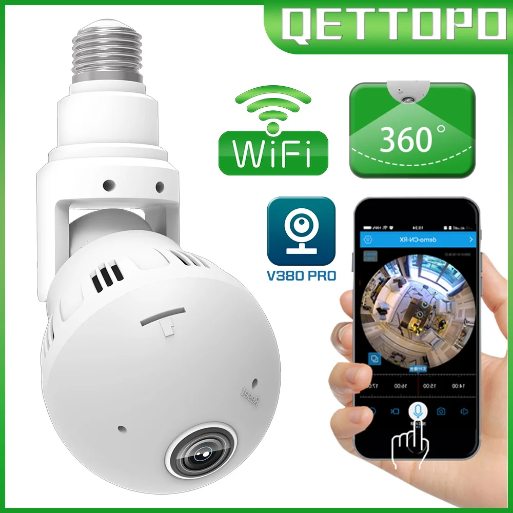 Qettopo 3MP 360° Panoramic Wifi Bulb Camera Night Vision Home Security Video Surveillance Fisheye Lamp IP Camera V380
Qettopo 3MP 360° Panoramic Wifi Bulb Camera Night Vision Home Security Video Surveillance Fisheye Lamp IP Camera V380