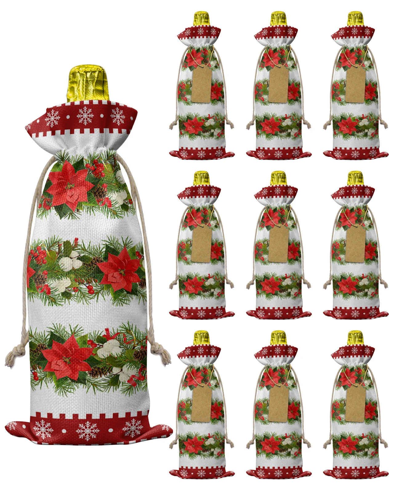 10pcs Christmas Flower Snowflake Pine Berry Wine Bottle Bag with Drawstring Wedding Festive Party Decor Wine Bottle Covers Gift
10pcs Christmas Flower Snowflake Pine Berry Wine Bottle Bag with Drawstring Wedding Festive Party Decor Wine Bottle Covers Gift
