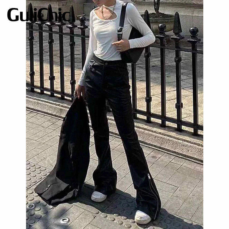 3.21 GuliChic Hollow Out Irregular Long Sleeve Slim Short Sexy T-Shirt Or High Waist Leather Zipper Flared Pants Set Women
3.21 GuliChic Hollow Out Irregular Long Sleeve Slim Short Sexy T-Shirt Or High Waist Leather Zipper Flared Pants Set Women