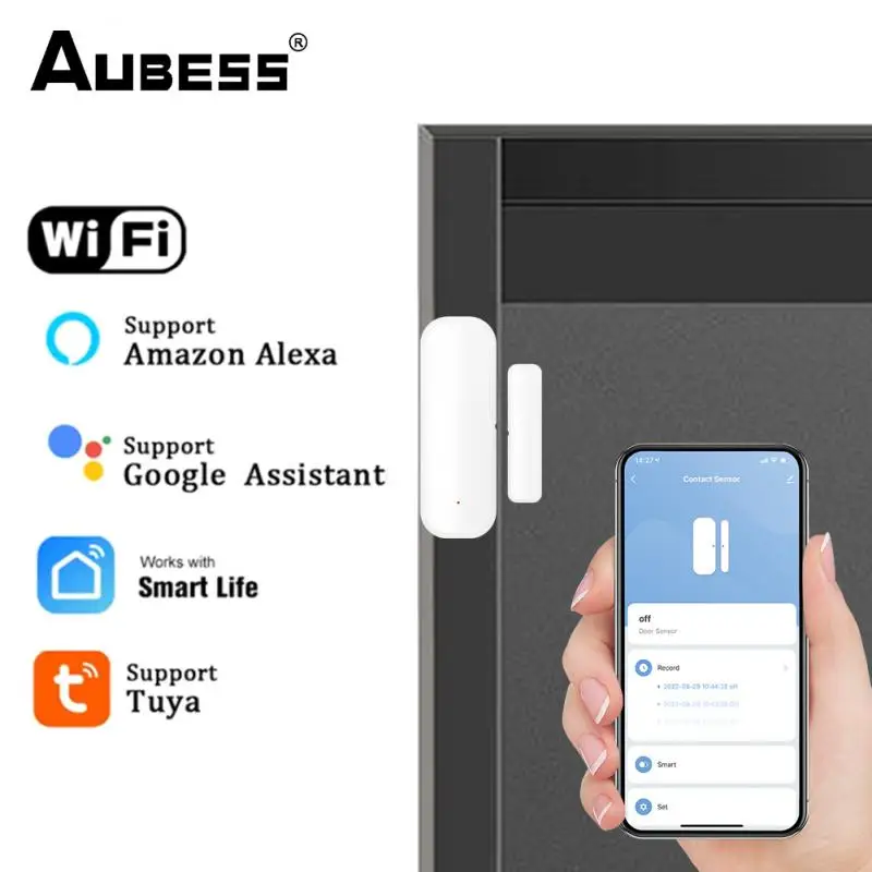 

Смарт-датчик двери AUBESS Tuya, Wi-Fi детекторы открытия и закрытия дверей, система охранной сигнализации для умного дома, управление через приложение