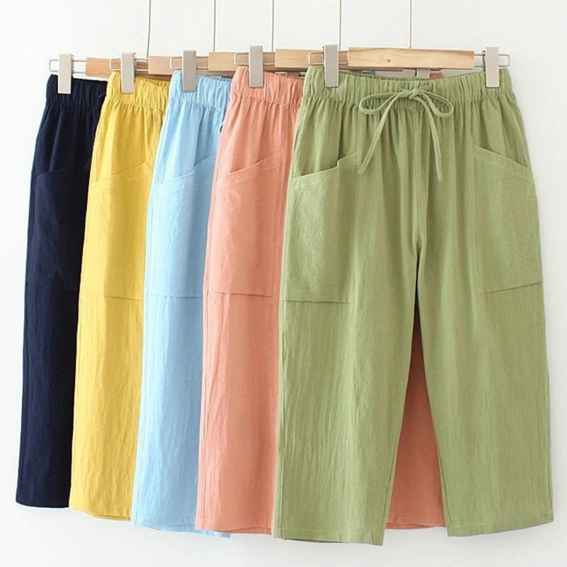 Rimocy Summer Green Cotton Line Pants Women 2023 Loose Elastic Waist Cropped Trousers Woman New Big Pocket Lace Up Casual Pants
Rimocy Summer Green Cotton Line Pants Women 2023 Loose Elastic Waist Cropped Trousers Woman New Big Pocket Lace Up Casual Pants