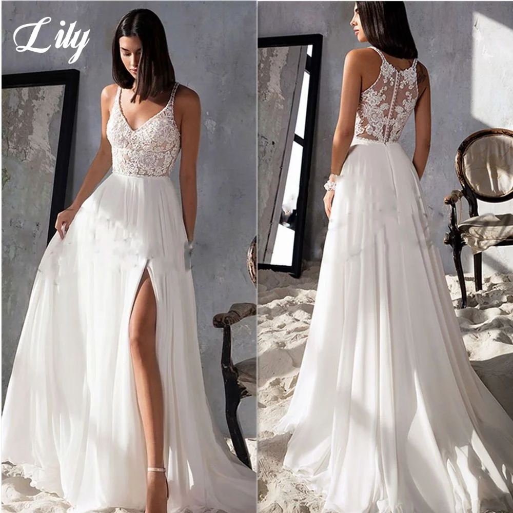 Simple V-Neck Front High Split Wedding Dresses For Women Custom Made 2023 Lace Appliques Chiffon Spaghetti Straps Bridal Gown
Simple V-Neck Front High Split Wedding Dresses For Women Custom Made 2023 Lace Appliques Chiffon Spaghetti Straps Bridal Gown