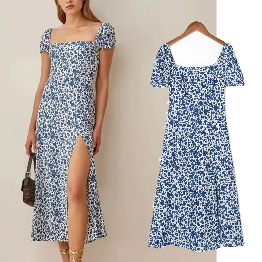Withered Ins Fashion Blogger French Style Blue Floral Print Forking Midi Dress Women
Withered Ins Fashion Blogger French Style Blue Floral Print Forking Midi Dress Women