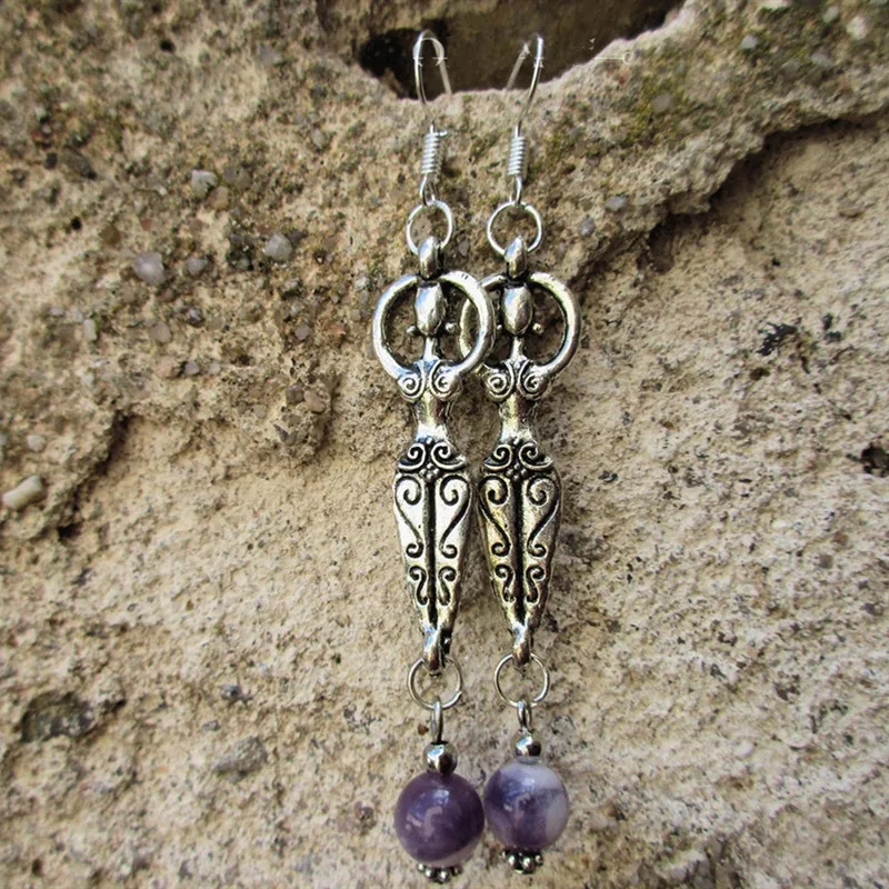 Retro Goddess Venus Silver Color Pagan Magic Long Earrings Natural Amethyst Drop Earrings Widding Jewelry Wholesale
Retro Goddess Venus Silver Color Pagan Magic Long Earrings Natural Amethyst Drop Earrings Widding Jewelry Wholesale