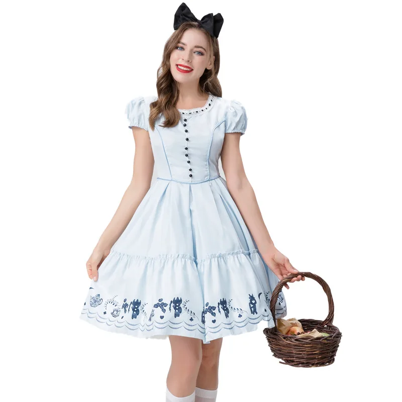 Платье Горничной На Хэллоуин, голубое и белое платье с коротким рукавом, костюм принцессы 
Платье Горничной На Хэллоуин, голубое и белое платье с коротким рукавом, костюм принцессы