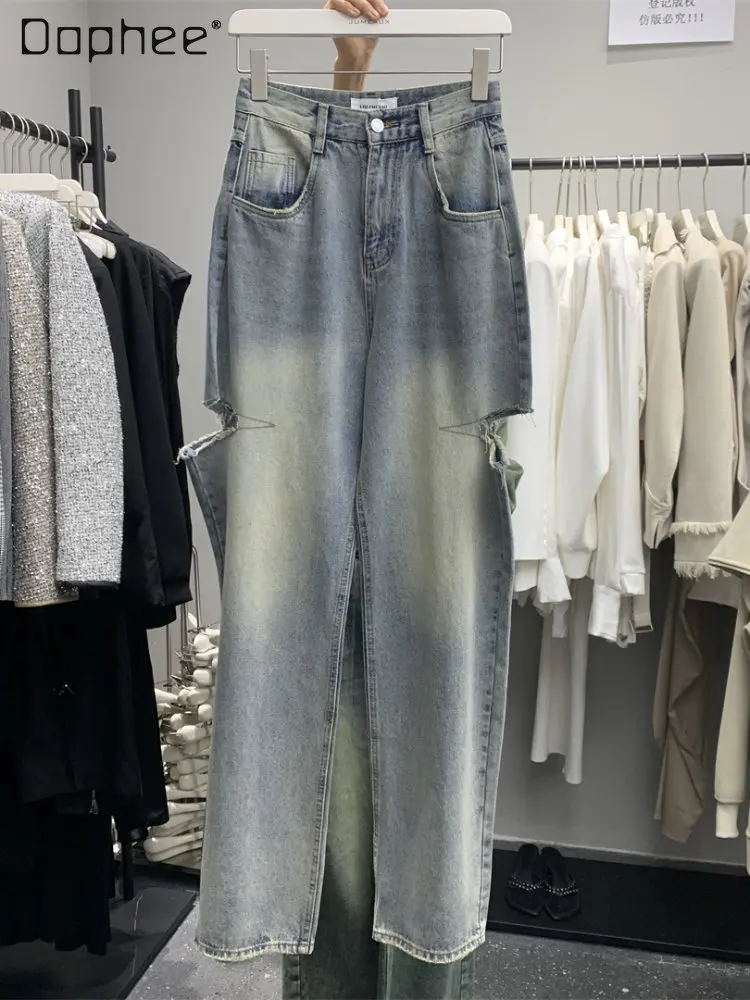 Streetwear Woman's Straight Trousers 2023 Spring Summer New Korean-Style Fashion High Waist Slimming All-Match Ripped Jeans
Streetwear Woman's Straight Trousers 2023 Spring Summer New Korean-Style Fashion High Waist Slimming All-Match Ripped Jeans