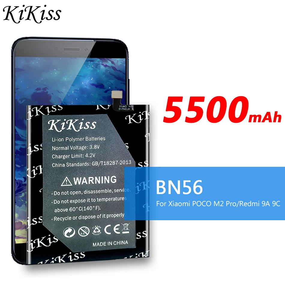 100% Original Kikiss Batteries For Xiao mi BN56 5000mAh Phone Battery For Xiaomi POCO M2 Pro Redmi 9A 9C Replacement BN-56 BN 56
100% Original Kikiss Batteries For Xiao mi BN56 5000mAh Phone Battery For Xiaomi POCO M2 Pro Redmi 9A 9C Replacement BN-56 BN 56