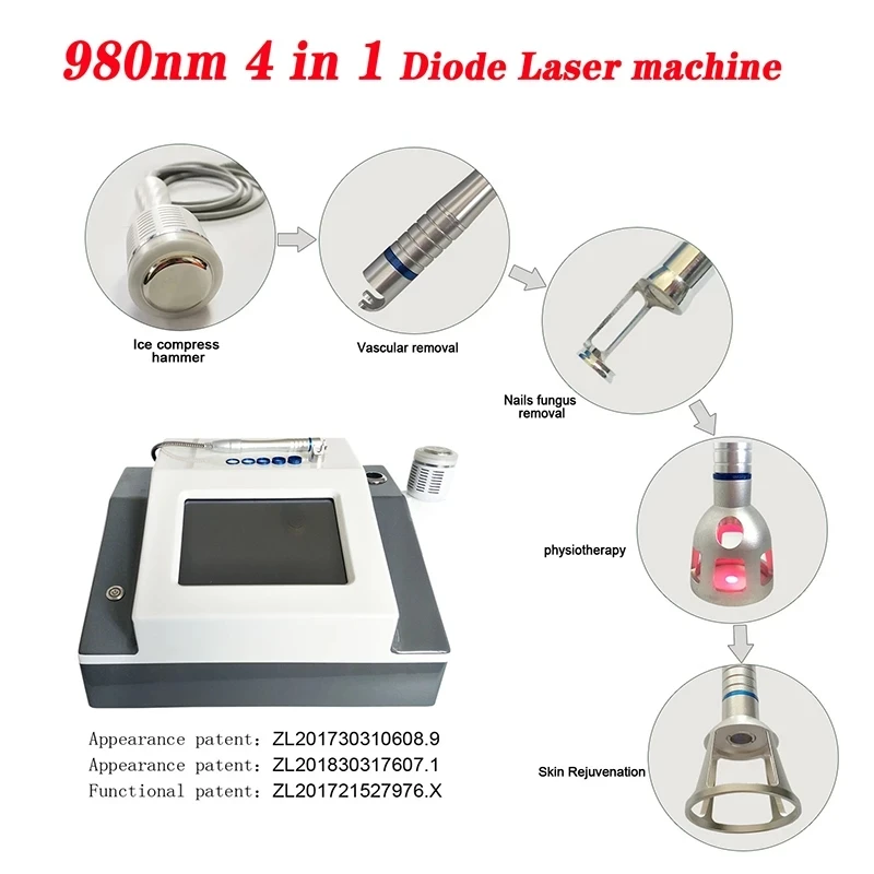 4 in 1 980 nm Spider Vein Removal Diode Laser Machine Vascular Removal Skin Rejuvenation Machine
4 in 1 980 nm Spider Vein Removal Diode Laser Machine Vascular Removal Skin Rejuvenation Machine
